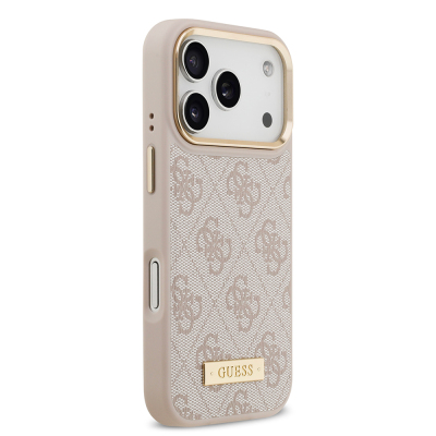 Apple iPhone 17 Pro Kılıf Guess Orjinal Lisanslı M-safe Şarj Özellikli 4G Desenli PU Metal Plaka Klasik Logolu Kapak - 19