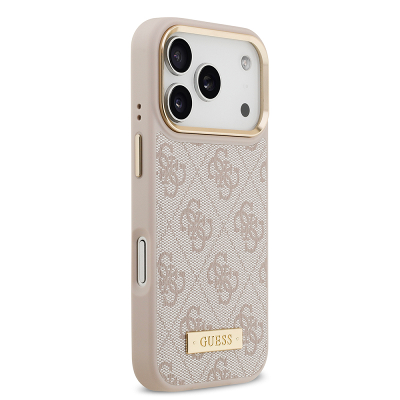 Apple iPhone 17 Pro Kılıf Guess Orjinal Lisanslı M-safe Şarj Özellikli 4G Desenli PU Metal Plaka Klasik Logolu Kapak - 19