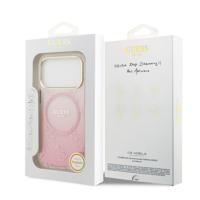 Apple iPhone 17 Pro Kılıf Guess Orjinal Lisanslı M-safe Şarj Özellikli 4G Desenli Simli Silikon Kapak - 23