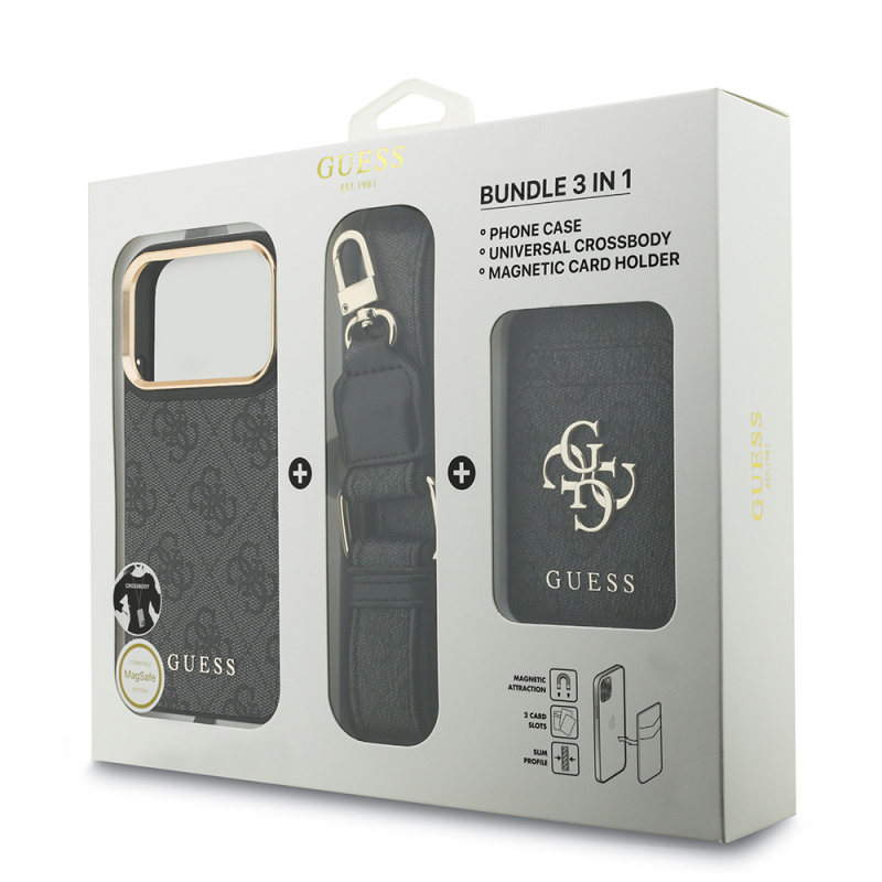 Apple iPhone 17 Pro Kılıf Guess Orjinal Lisanslı M-safe Şarj Özellikli Askılı ve 4G Logo Kartlıklı Kapak - 24