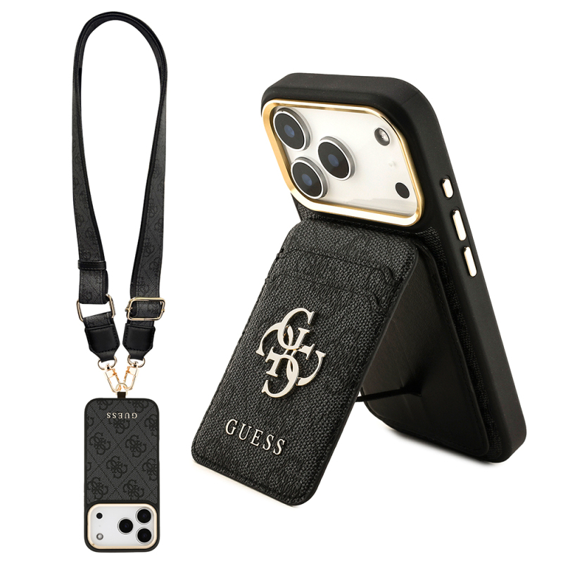 Apple iPhone 17 Pro Kılıf Guess Orjinal Lisanslı M-safe Şarj Özellikli Askılı ve 4G Logo Kartlıklı Kapak - 1