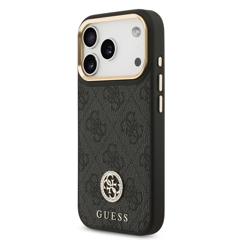 Apple iPhone 17 Pro Kılıf Guess Orjinal Lisanslı M-safe Şarj Özellikli Gold Metal Kamera Çerçeveli Taşlı 4G Logolu Kapak - 4