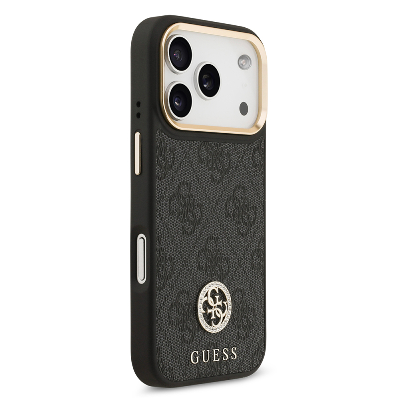 Apple iPhone 17 Pro Kılıf Guess Orjinal Lisanslı M-safe Şarj Özellikli Gold Metal Kamera Çerçeveli Taşlı 4G Logolu Kapak - 6