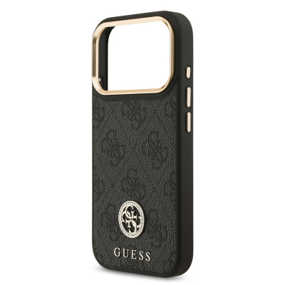 Apple iPhone 17 Pro Kılıf Guess Orjinal Lisanslı M-safe Şarj Özellikli Gold Metal Kamera Çerçeveli Taşlı 4G Logolu Kapak - 8