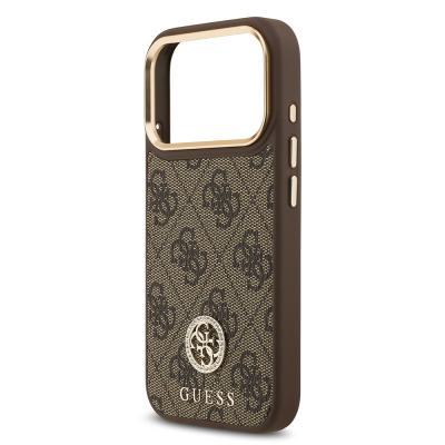 Apple iPhone 17 Pro Kılıf Guess Orjinal Lisanslı M-safe Şarj Özellikli Gold Metal Kamera Çerçeveli Taşlı 4G Logolu Kapak - 14