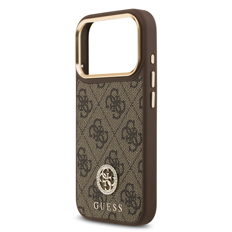 Apple iPhone 17 Pro Kılıf Guess Orjinal Lisanslı M-safe Şarj Özellikli Gold Metal Kamera Çerçeveli Taşlı 4G Logolu Kapak - 14