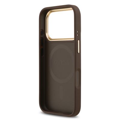 Apple iPhone 17 Pro Kılıf Guess Orjinal Lisanslı M-safe Şarj Özellikli Gold Metal Kamera Çerçeveli Taşlı 4G Logolu Kapak - 15