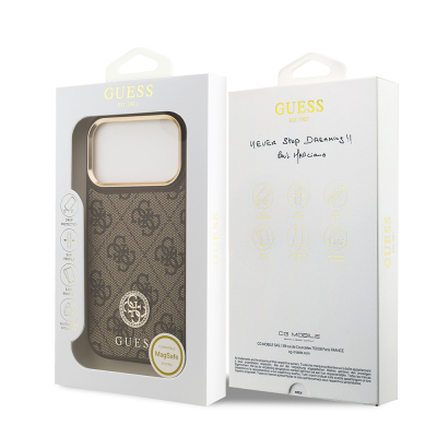 Apple iPhone 17 Pro Kılıf Guess Orjinal Lisanslı M-safe Şarj Özellikli Gold Metal Kamera Çerçeveli Taşlı 4G Logolu Kapak - 16