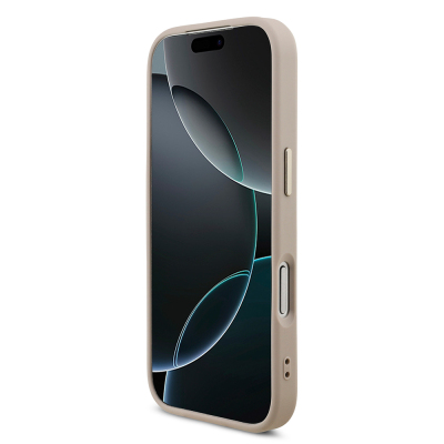 Apple iPhone 17 Pro Kılıf Guess Orjinal Lisanslı M-safe Şarj Özellikli Gold Metal Kamera Çerçeveli Taşlı Üçgen Logo 4G Desenli Kapak - 22