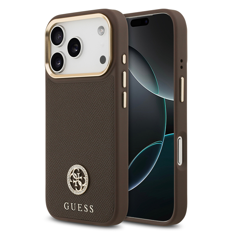 Apple iPhone 17 Pro Kılıf Guess Orjinal Lisanslı M-safe Şarj Özellikli Grained Yazı ve Taşlı 4G Logolu Kapak - 1