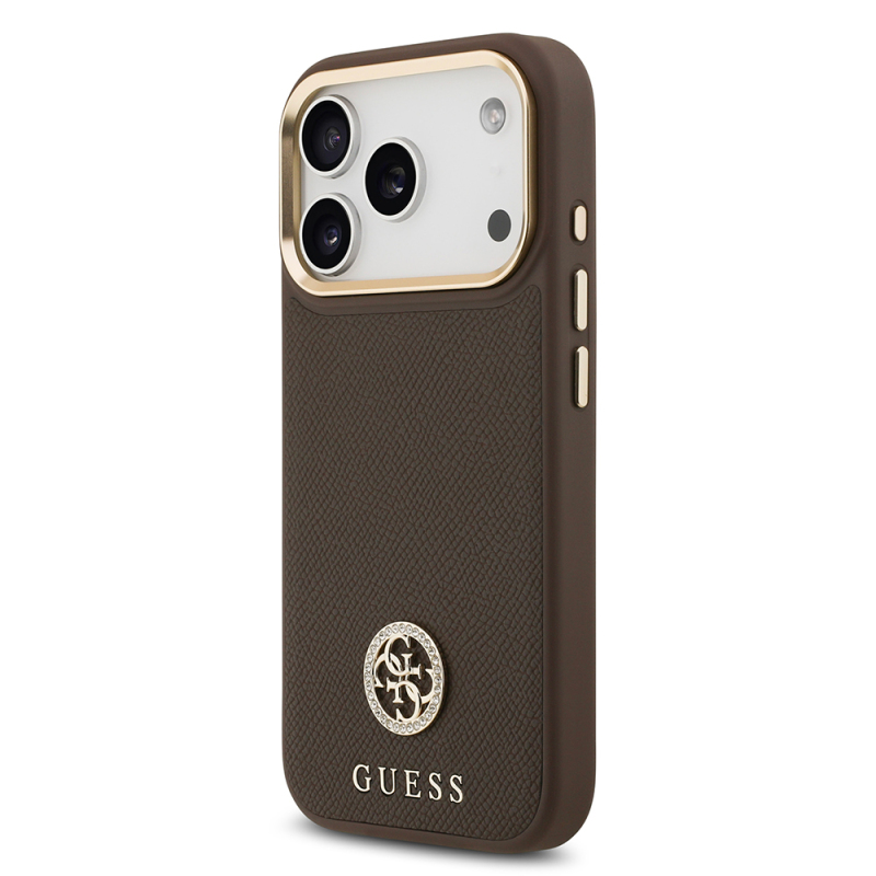 Apple iPhone 17 Pro Kılıf Guess Orjinal Lisanslı M-safe Şarj Özellikli Grained Yazı ve Taşlı 4G Logolu Kapak - 4