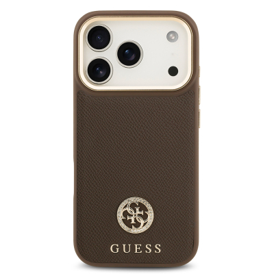Apple iPhone 17 Pro Kılıf Guess Orjinal Lisanslı M-safe Şarj Özellikli Grained Yazı ve Taşlı 4G Logolu Kapak - 5