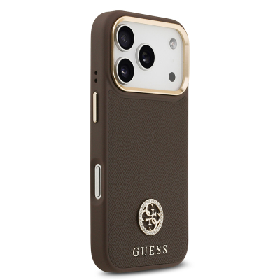 Apple iPhone 17 Pro Kılıf Guess Orjinal Lisanslı M-safe Şarj Özellikli Grained Yazı ve Taşlı 4G Logolu Kapak - 6