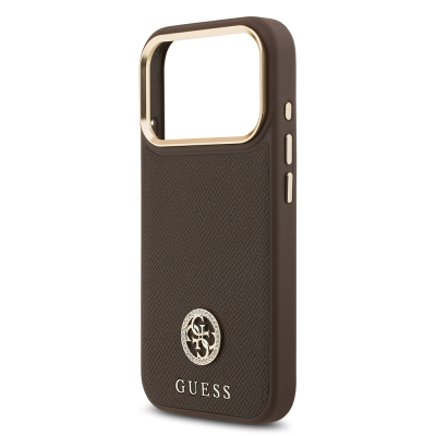Apple iPhone 17 Pro Kılıf Guess Orjinal Lisanslı M-safe Şarj Özellikli Grained Yazı ve Taşlı 4G Logolu Kapak - 8