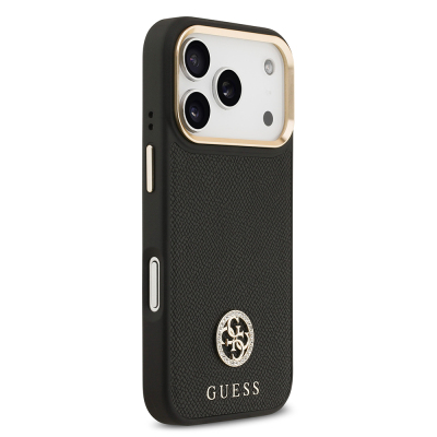 Apple iPhone 17 Pro Kılıf Guess Orjinal Lisanslı M-safe Şarj Özellikli Grained Yazı ve Taşlı 4G Logolu Kapak - 13