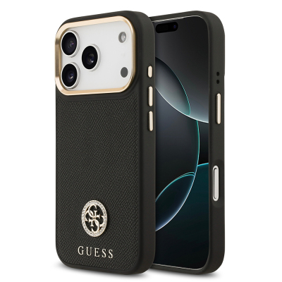 Apple iPhone 17 Pro Kılıf Guess Orjinal Lisanslı M-safe Şarj Özellikli Grained Yazı ve Taşlı 4G Logolu Kapak - 3
