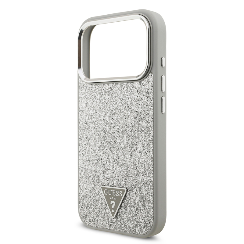 Apple iPhone 17 Pro Kılıf Guess Orjinal Lisanslı M-safe Şarj Özellikli Metal Kamera Çerçeveli Üçgen Logolu Glitter Kapak - 16