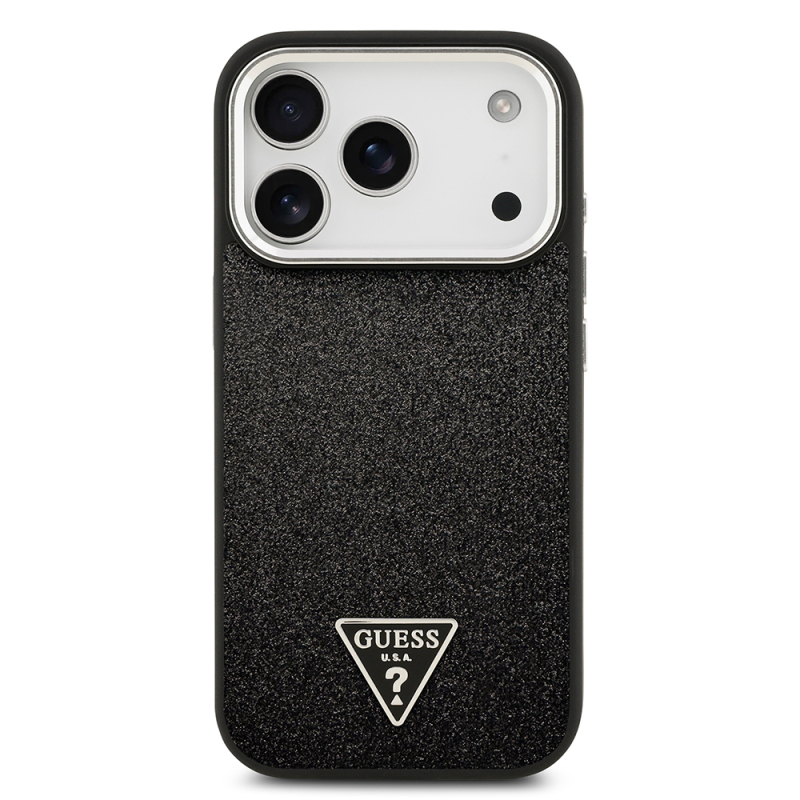 Apple iPhone 17 Pro Kılıf Guess Orjinal Lisanslı M-safe Şarj Özellikli Metal Kamera Çerçeveli Üçgen Logolu Glitter Kapak - 25