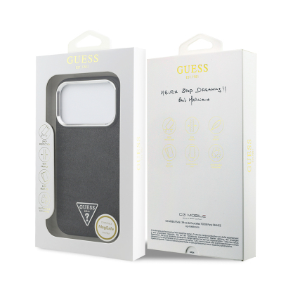 Apple iPhone 17 Pro Kılıf Guess Orjinal Lisanslı M-safe Şarj Özellikli Metal Kamera Çerçeveli Üçgen Logolu Glitter Kapak - 33
