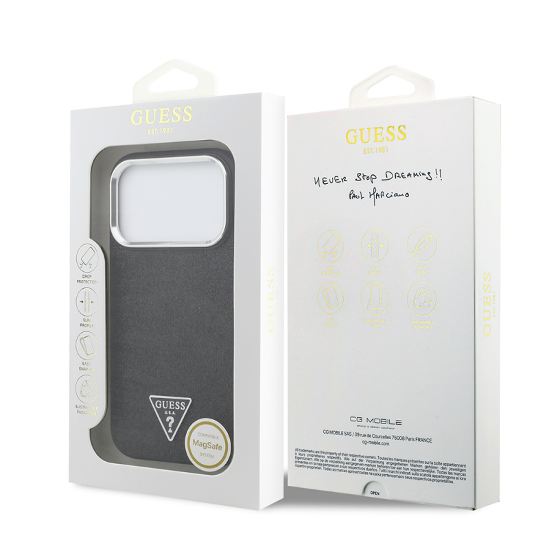 Apple iPhone 17 Pro Kılıf Guess Orjinal Lisanslı M-safe Şarj Özellikli Metal Kamera Çerçeveli Üçgen Logolu Glitter Kapak - 33