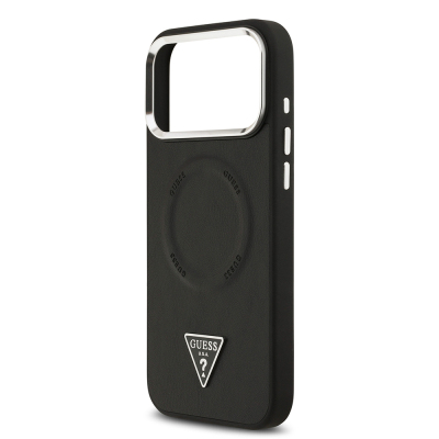 Apple iPhone 17 Pro Kılıf Guess Orjinal Lisanslı M-safe Şarj Özellikli PU Deri Metal Kamera Çerçeveli Üçgen Logolu Kapak - 7