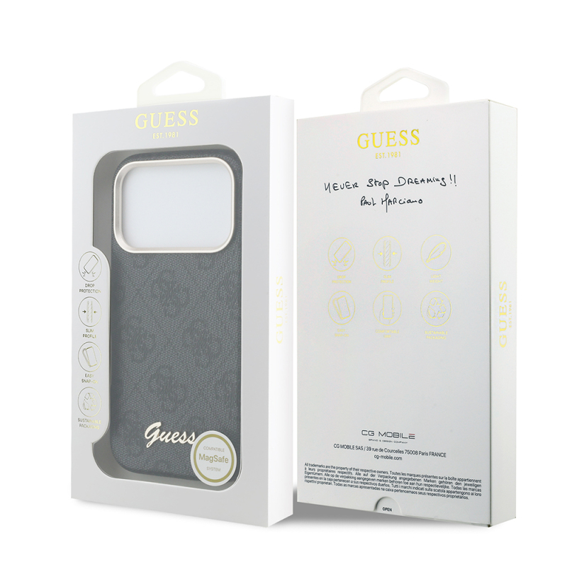 Apple iPhone 17 Pro Kılıf Guess Orjinal Lisanslı M-safe Şarj Özellikli Script Yazı Logolu 4G Desenli Kapak - 8