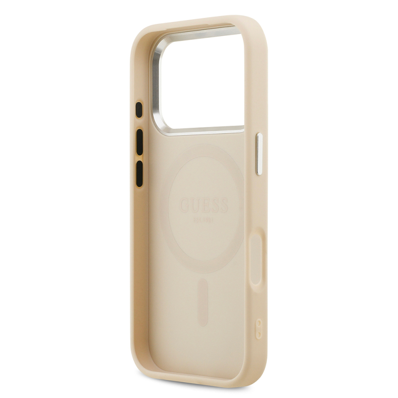 Apple iPhone 17 Pro Kılıf Guess Orjinal Lisanslı M-safe Şarj Özellikli Sıcak Baskılı Klasik Yazı Logolu PU Deri Peony Kapak - 10