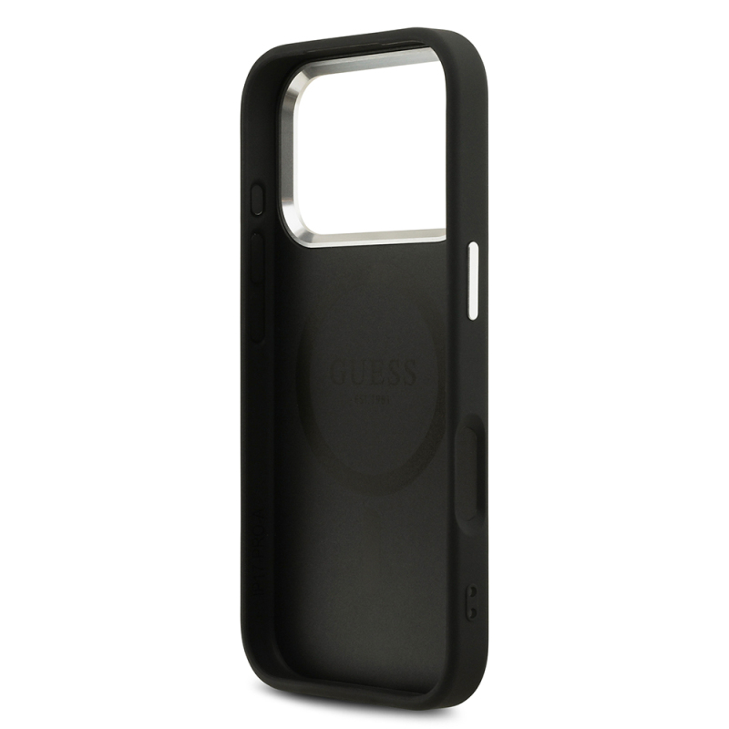 Apple iPhone 17 Pro Kılıf Guess Orjinal Lisanslı M-safe Şarj Özellikli Sıcak Baskılı Klasik Yazı Logolu PU Deri Peony Kapak - 22