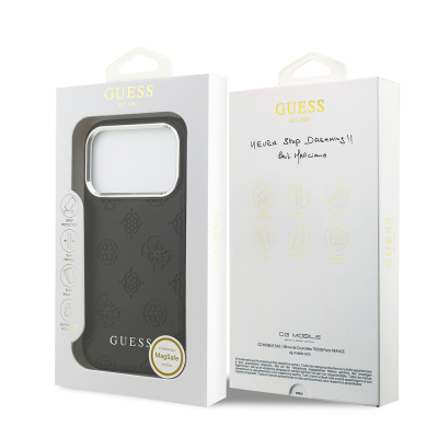 Apple iPhone 17 Pro Kılıf Guess Orjinal Lisanslı M-safe Şarj Özellikli Sıcak Baskılı Klasik Yazı Logolu PU Deri Peony Kapak - 23