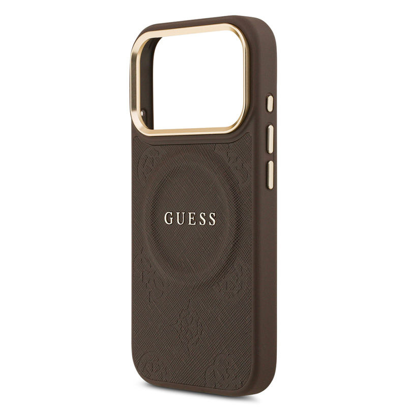 Apple iPhone 17 Pro Kılıf Guess Orjinal Lisanslı M-safe Şarj Özellikli Sıcak Baskılı Yazı Logolu PU Deri Peony Kapak - 16