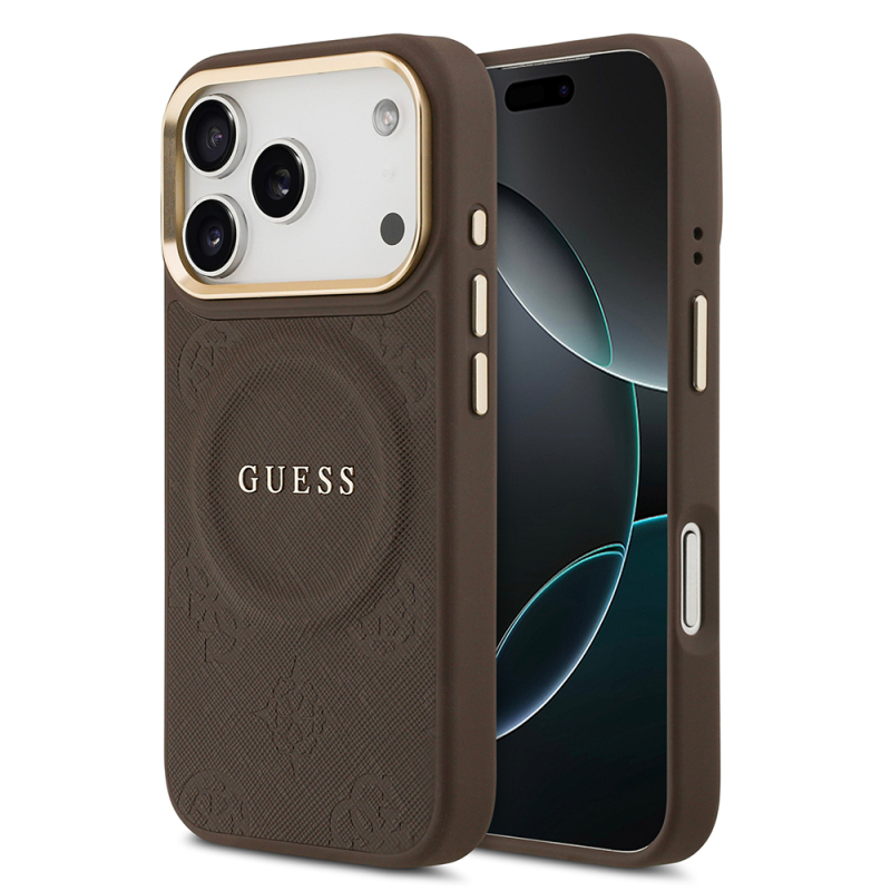 Apple iPhone 17 Pro Kılıf Guess Orjinal Lisanslı M-safe Şarj Özellikli Sıcak Baskılı Yazı Logolu PU Deri Peony Kapak - 3
