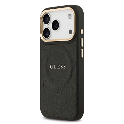 Apple iPhone 17 Pro Kılıf Guess Orjinal Lisanslı M-safe Şarj Özellikli Sıcak Baskılı Yazı Logolu PU Deri Peony Kapak - 18