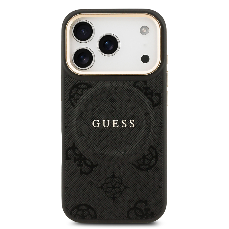 Apple iPhone 17 Pro Kılıf Guess Orjinal Lisanslı M-safe Şarj Özellikli Sıcak Baskılı Yazı Logolu PU Deri Peony Kapak - 19