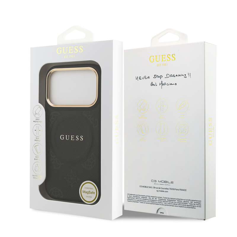 Apple iPhone 17 Pro Kılıf Guess Orjinal Lisanslı M-safe Şarj Özellikli Sıcak Baskılı Yazı Logolu PU Deri Peony Kapak - 32