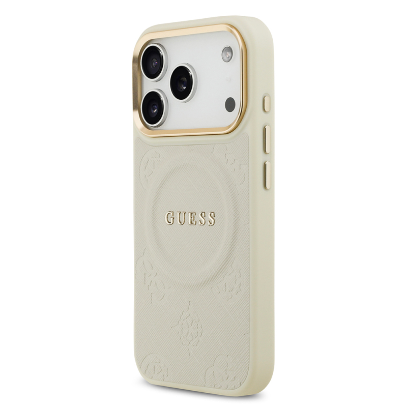 Apple iPhone 17 Pro Kılıf Guess Orjinal Lisanslı M-safe Şarj Özellikli Sıcak Baskılı Yazı Logolu PU Deri Peony Kapak - 24