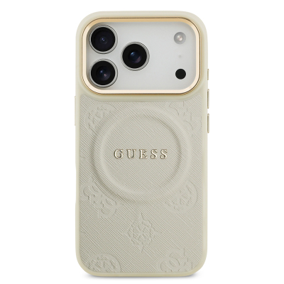 Apple iPhone 17 Pro Kılıf Guess Orjinal Lisanslı M-safe Şarj Özellikli Sıcak Baskılı Yazı Logolu PU Deri Peony Kapak - 25