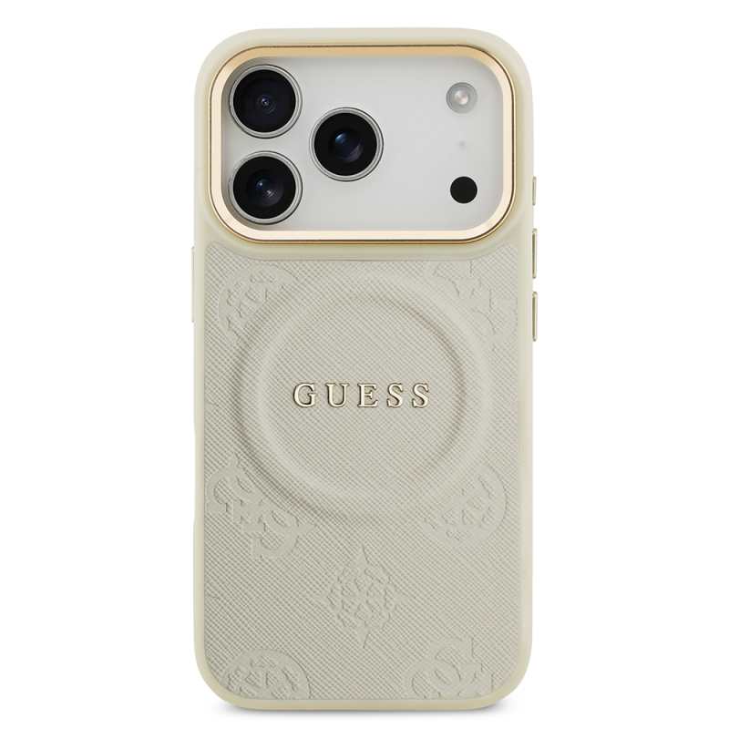 Apple iPhone 17 Pro Kılıf Guess Orjinal Lisanslı M-safe Şarj Özellikli Sıcak Baskılı Yazı Logolu PU Deri Peony Kapak - 25