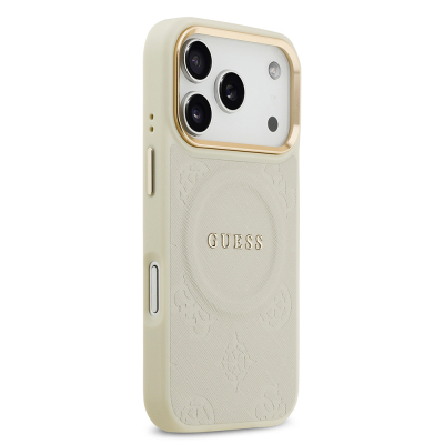 Apple iPhone 17 Pro Kılıf Guess Orjinal Lisanslı M-safe Şarj Özellikli Sıcak Baskılı Yazı Logolu PU Deri Peony Kapak - 26