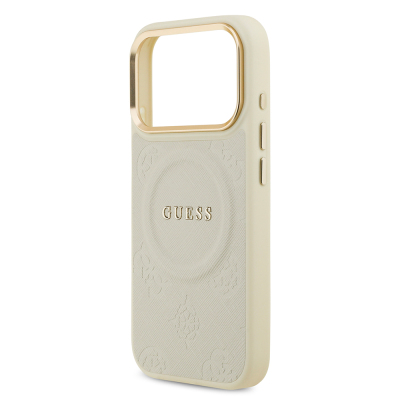 Apple iPhone 17 Pro Kılıf Guess Orjinal Lisanslı M-safe Şarj Özellikli Sıcak Baskılı Yazı Logolu PU Deri Peony Kapak - 28