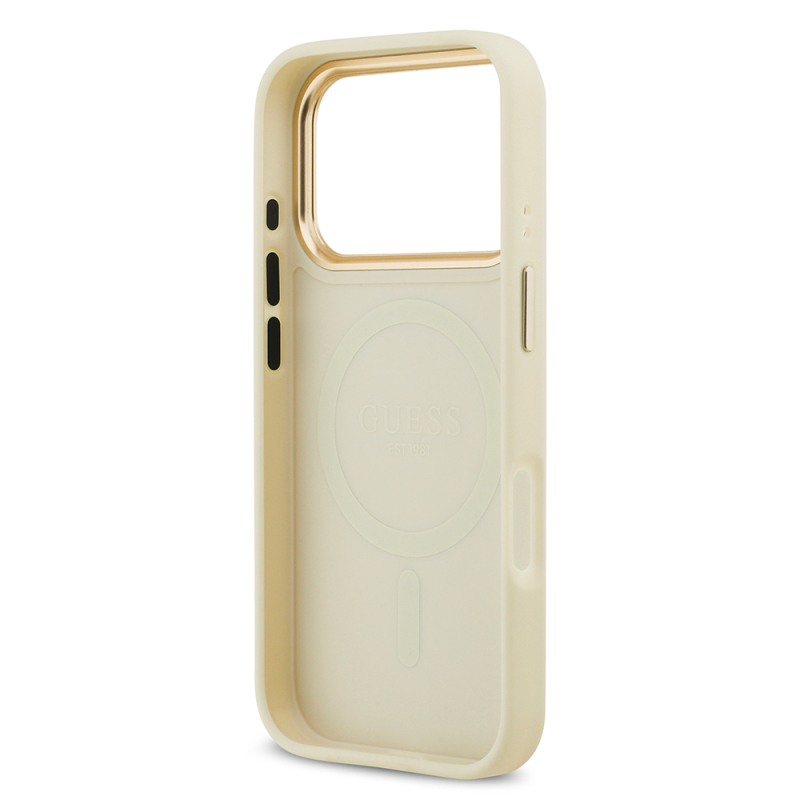 Apple iPhone 17 Pro Kılıf Guess Orjinal Lisanslı M-safe Şarj Özellikli Sıcak Baskılı Yazı Logolu PU Deri Peony Kapak - 29