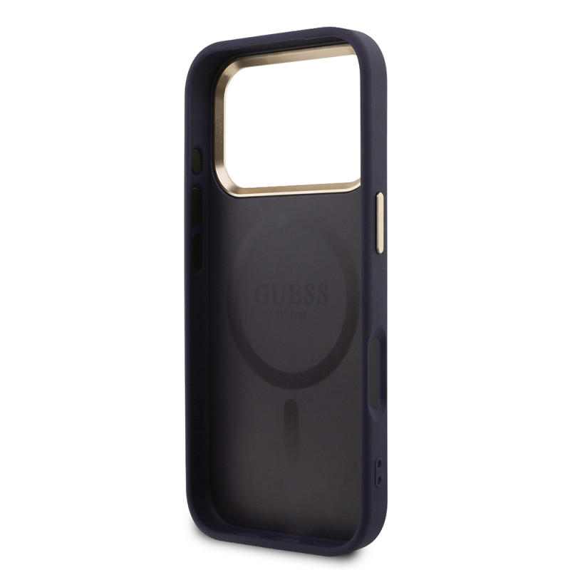 Apple iPhone 17 Pro Kılıf Guess Orjinal Lisanslı M-safe Şarj Özellikli Sıcak Baskılı Yazı Logolu PU Deri Peony Kapak - 40