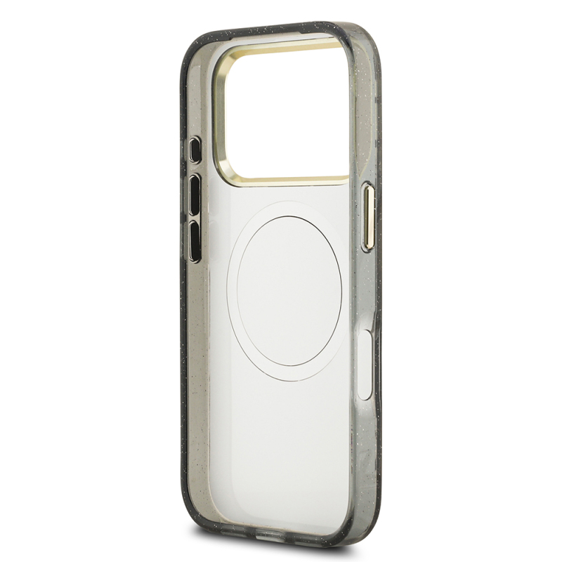 Apple iPhone 17 Pro Kılıf Guess Orjinal Lisanslı M-safe Şarj Özellikli Simli Çiçek Desenli Metal Kamera Çerçeveli Üçgen Logolu Kapak - 17