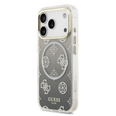 Apple iPhone 17 Pro Kılıf Guess Orjinal Lisanslı M-safe Şarj Özellikli Simli Peony Desenli Silikon Kapak - 4