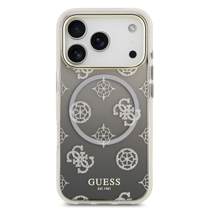 Apple iPhone 17 Pro Kılıf Guess Orjinal Lisanslı M-safe Şarj Özellikli Simli Peony Desenli Silikon Kapak - 5