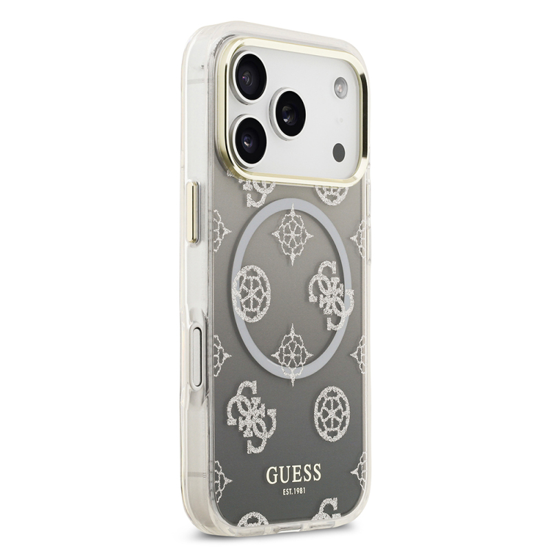 Apple iPhone 17 Pro Kılıf Guess Orjinal Lisanslı M-safe Şarj Özellikli Simli Peony Desenli Silikon Kapak - 6