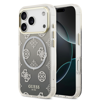 Apple iPhone 17 Pro Kılıf Guess Orjinal Lisanslı M-safe Şarj Özellikli Simli Peony Desenli Silikon Kapak - 2