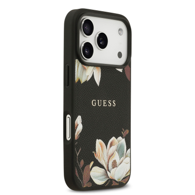 Apple iPhone 17 Pro Kılıf Guess Orjinal Lisanslı M-safe Şarj Özellikli Taneli Çiçek Tasarımlı Metal Yazı Logolu Kapak - 6