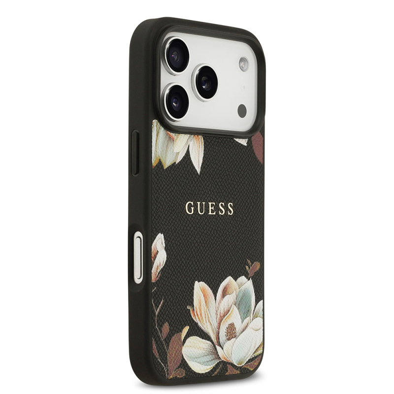 Apple iPhone 17 Pro Kılıf Guess Orjinal Lisanslı M-safe Şarj Özellikli Taneli Çiçek Tasarımlı Metal Yazı Logolu Kapak - 6