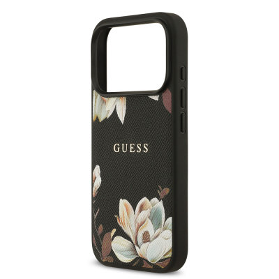 Apple iPhone 17 Pro Kılıf Guess Orjinal Lisanslı M-safe Şarj Özellikli Taneli Çiçek Tasarımlı Metal Yazı Logolu Kapak - 8