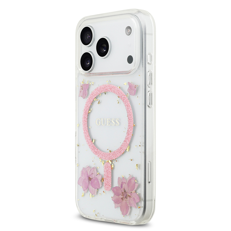 Apple iPhone 17 Pro Kılıf Guess Orjinal Lisanslı M-safe Şarj Özellikli Transparan Resin Flowers Kapak - 4